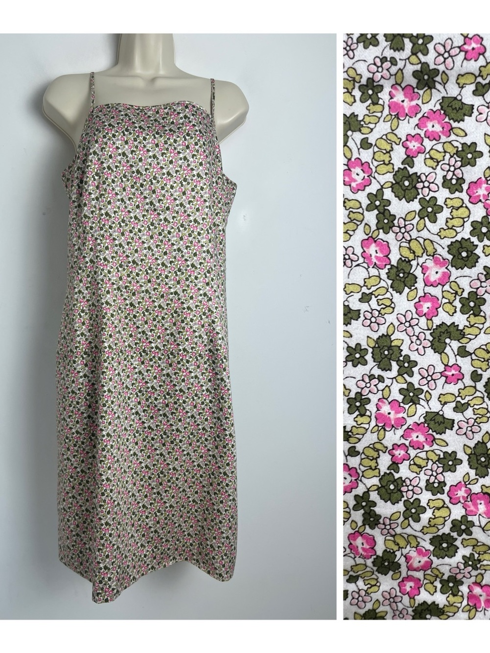 Vintage Ann‎ Taylor Size 12 Cream Pink & Green Micro Ditsy Floral 90s Slip Dress